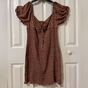 Brown Floral Off-Shoulder Dress
